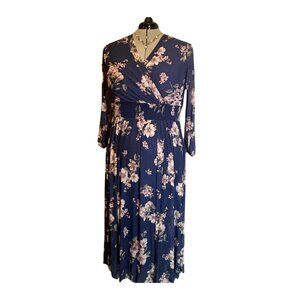 Long Sleeved Blue and Pink Floral Maxi